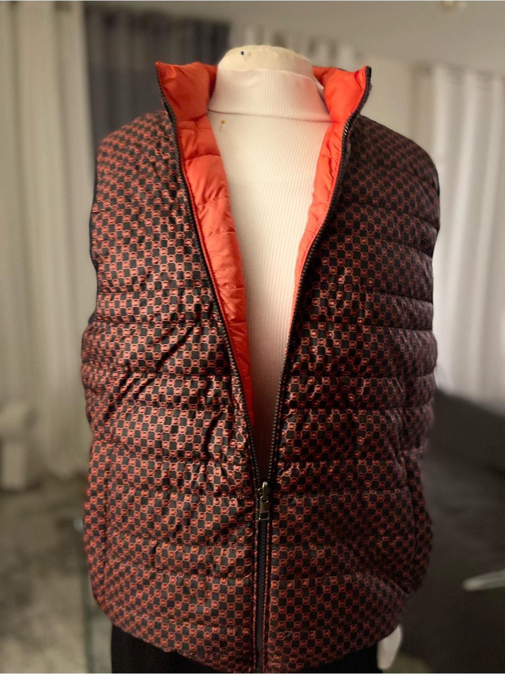 Michael Kors Reversible Black & Red Patterned Puffer Vest